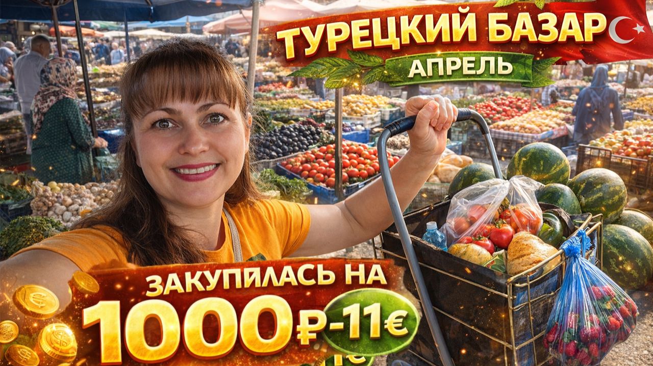 ТУРЕЦКИЙ БАЗАР - ЗАКУПИЛАСЬ НА 1000 РУБ - 11 €. Полная тележка! Что есть в апреле: клубника, арбузы