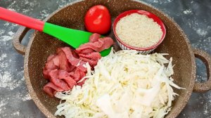 Нарезаю Капусту, Мясо и смешиваю с Рисом прямо на сковороде! Вкусный УЖИН из простых продуктов!