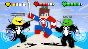 Джей Джей превратился в Человека-паука против Майки, а Бананакид - в Венома. Майнкрафт Мультик