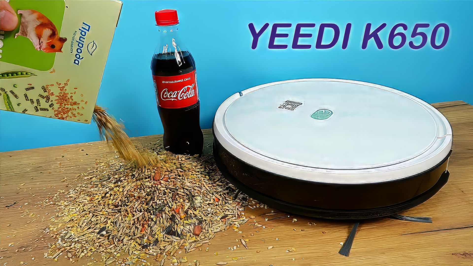 Робот пылесос Yeedi K650 против корма для хомячков и Кока Колы!