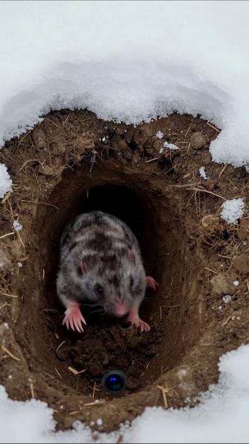 Смешной крот на зимней охоте #крот #природа #зима