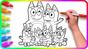Мультик - раскраска для детей Блуи и её друзья! Учимся как рисовать БЛУИ вместе с детьми