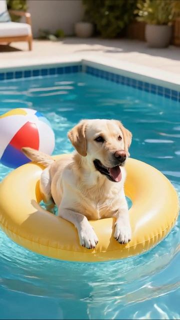 Собаки на отдыхе: Лабрадор в бассейне! #собака #отдых #лабрадор