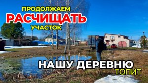 В нашу деревню пришла вода. Продолжаем расчищать участок. Пилим деревья, готовим рыбу на мангале