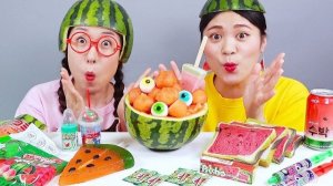 Еда из арбуза Желе Мороженое Десерт Мукбанг