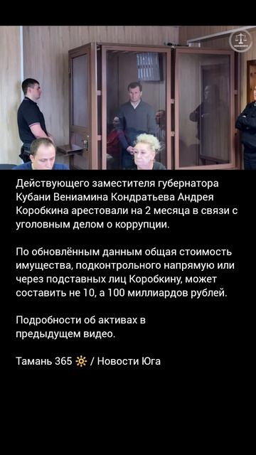 Суд арестовал заместителя губернатора Кубани Кондратьева Андрея Коробкина по делу о коррупции