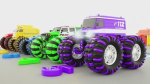 Грузовик-кран помогает полицейским машинам превратиться в Супер грузовик-Монстр-трак