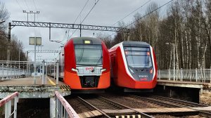 ЭС104 037 "Финист" и ЭС2Г 123 "Ласточка" на перегоне Новый Петергоф - Ораниенбаум 1. Пл. Университет