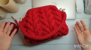 Красный Саквояж вязаный спицами, обзор.