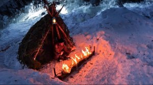Как пережить морозную ночь у костра из длинных поленьев / 2 дня в одиночку в дикой природе