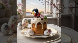 Пасхальный кулич Пасхальные яйца и синица