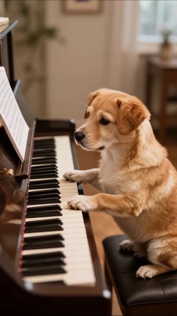 Собака играет на пианино: музыкальный талант или просто игра? #собака #музыка #веселье