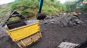 Строительство, экскаватор копает песок