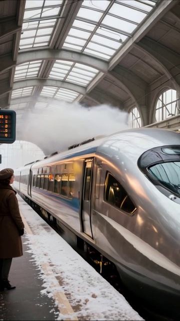 Современный поезд на станции в зимнюю пору #поезд #путешествия #зима