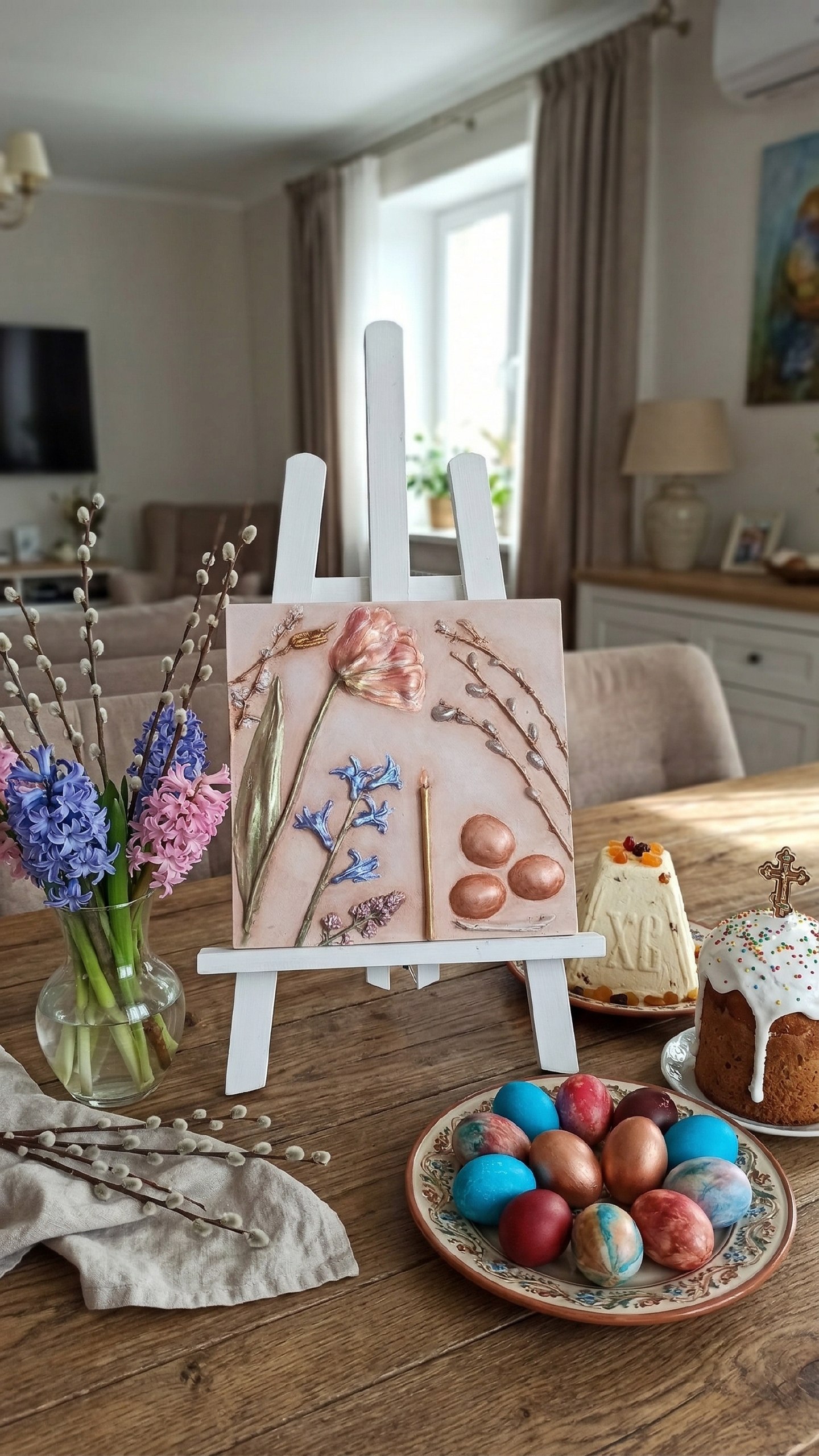 Ботанический барельеф к празднику Светлой Пасхи 🕯️🥚🌿🌷 от IrisArtPremium. Арт терапия 🎶🌺