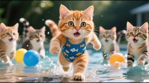 Рыжий котенок отправляется в аквапарк с мамой-кошкой