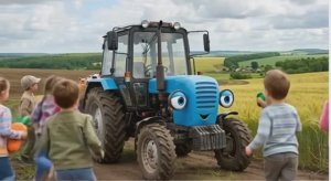 Синий трактор(мультфильм)-играет с детьми