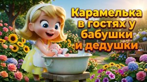Карамелька в гостях у бабушки и дедушки. Музыкальный мультфильм с веселой песенкой. Студия Никитики.