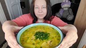 Мукбанг Суп с лапшой на домашней курочке, компот.