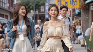 Счастливая девушка репортёр в Японии.