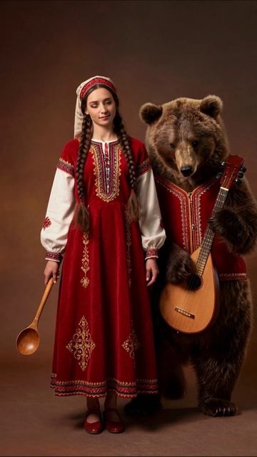 Русская культура: девушка с медведем #русскаякультура #медведь #фольклор