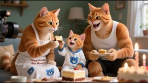 Сюрприз на день рождения мамы Кошки Рыжий котенок и папа Кот готовят подарок