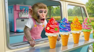 Приключения фургона с мороженым! Обезьянка СиСи и кошечка строят экскаватор из разноцветных блоков!