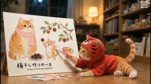 Творческий хаос: запутавшийся котёнок и шокированный друг превращают отходы в шедевр