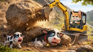 Котёнок‑герой управляет экскаватором, чтобы спасти застрявшую корову — невероятное спасение!