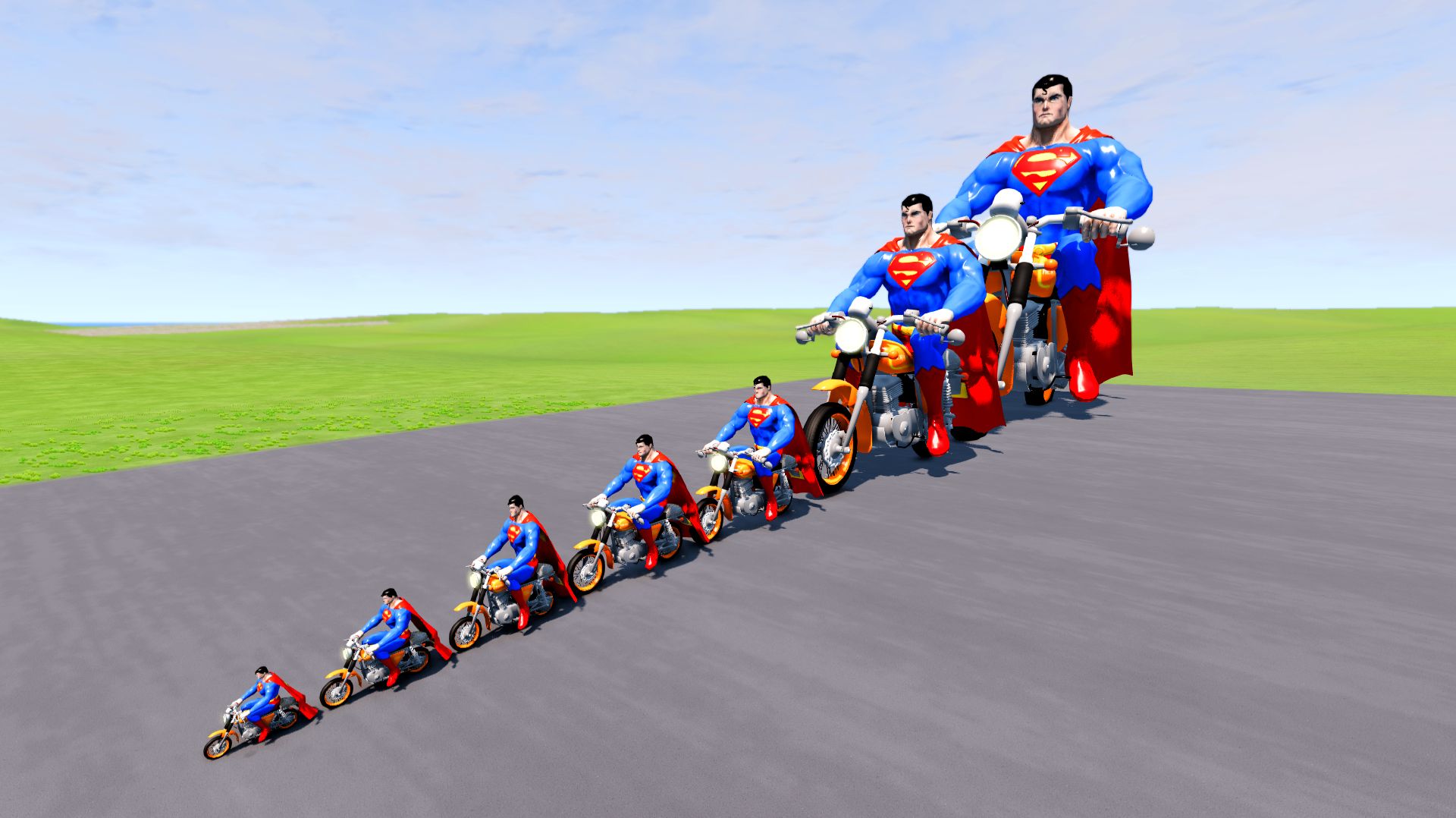 Большой и маленький  Супермен на мотоцикле