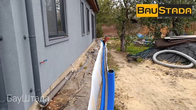 ДРЕНАЖ ПОД КЛЮЧ вместе с отмосткой  и ливневой канализацией вокруг дома