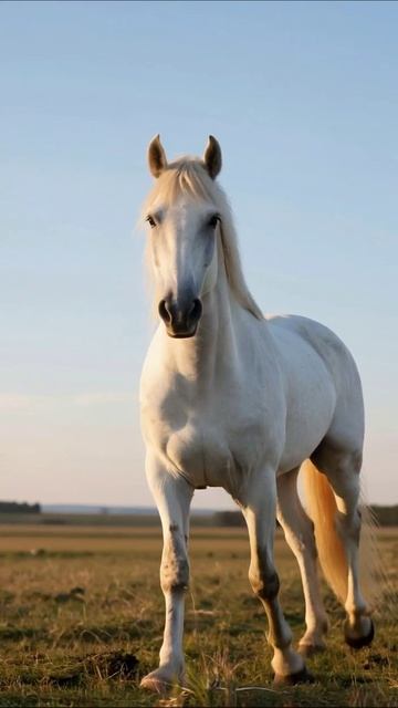Белый конь на просторах природы #лошади #природа #красота