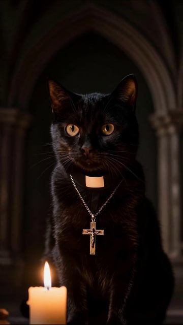 Таинственный черный кот в тени свечи #кот #магия #свет