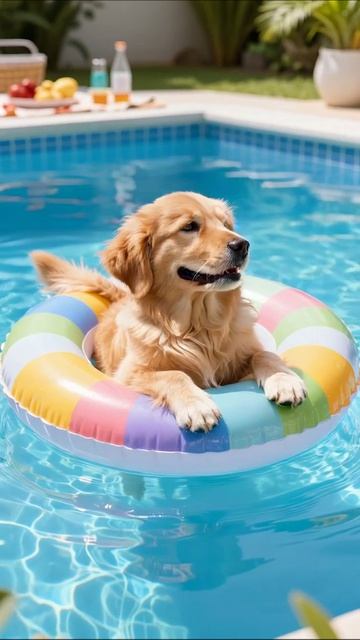 Собака на надувном круге в бассейне собака лето досуг