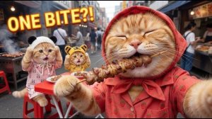 Мама-Кошка пожирает ГИГАНТСКИЙ Шампур! Рыжая сестренка и котенок в Тигровой шапочке В ШОКЕ