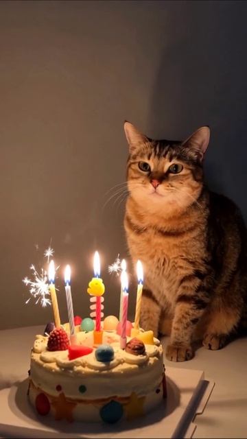 Котик на праздновании дня рождения! 🎉 #кот #деньрождения #праздник