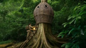 Одиночное выживание в лесу, строительство дома на дереве из лиан. Бушкрафт.