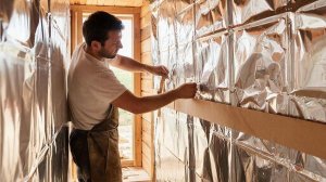 Обшиваю баню внутри фольгой на крафт-бумаге