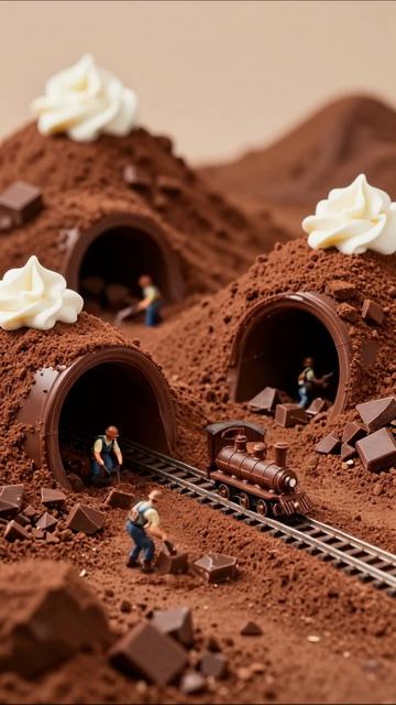 Шоколадные горы: миниатюрная строительная площадка #шоколад #декор #фотография
