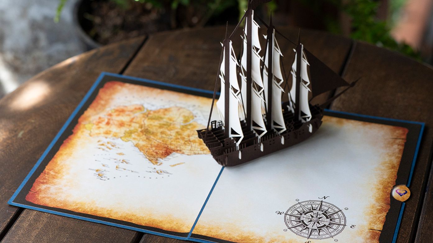 Открой мир приключений: 3D-открытка «Парусник на карте»