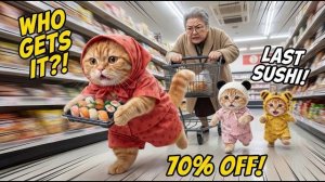 Осталось всего Одно суши со скидкой 70%… Семья Мамы-Кошки против пожилой леди!