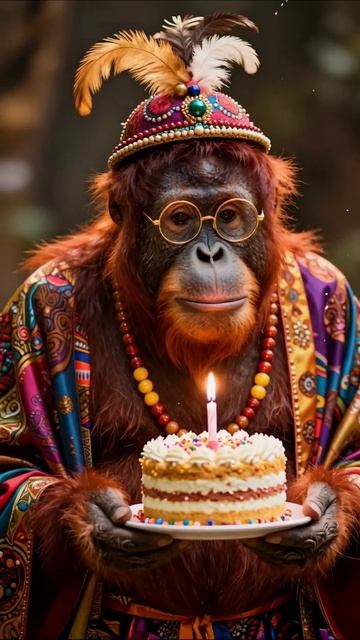 С днем рождения: обезьяна с тортом в красивом наряде! #юбилей #обезьяна #праздник
