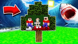 МЫ ПОСТРОИЛИ ДОМ ВНУТРИ ДЕРЕВА ЧТОБЫ ПЕРЕЖИТЬ ЦУНАМИ В МАЙНКРАФТ! Глазастая Морда Minecraft