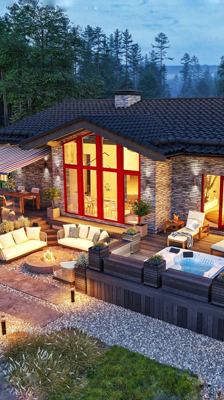 Одноэтажный дом с панорамными окнами высотой 3,8 м!