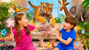 Дикие животные в моей комнате Учим звуки и факты с Евой и Алексом + ещё истории