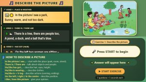 Тренажёр описания картинки по английскому. 4 класс. Песня + задания с проверкой