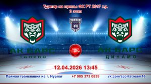 12.04.2026 АК БАРС ТАНЕКО(Нижнекамск)-АК БАРС ДИНАМО(Казань)Турнир на призы ФХ РТ 2017г.р.LIVE 13:45
