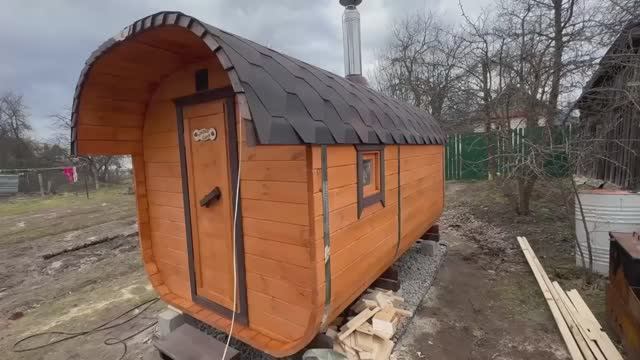 Баня бочка "Квадро" 3.5 метра с козырьком купить в Чкаловске.