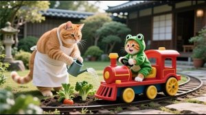 Поезд мечты Мамы-кошки и Рыжего котенка