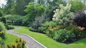 Красивые миксбордеры из цветов и хвойных растений в парке фортов. Кронштадт. Сентябрь 2023 г.